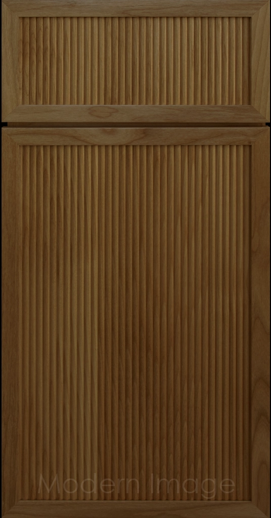 Arcadia Reed Cabinet in Perfect Brown stain, featuring a Narrow Frame and a Slim Fluted Center Panel.